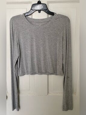aerie Heather Gray Long-Sleeve Cropped Tee